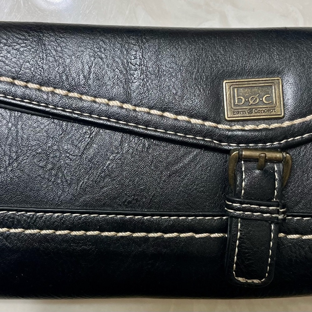 b.o.c. Black Leather Clutch with Buckle Detail